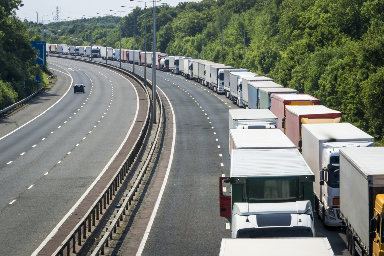 long line of trucks